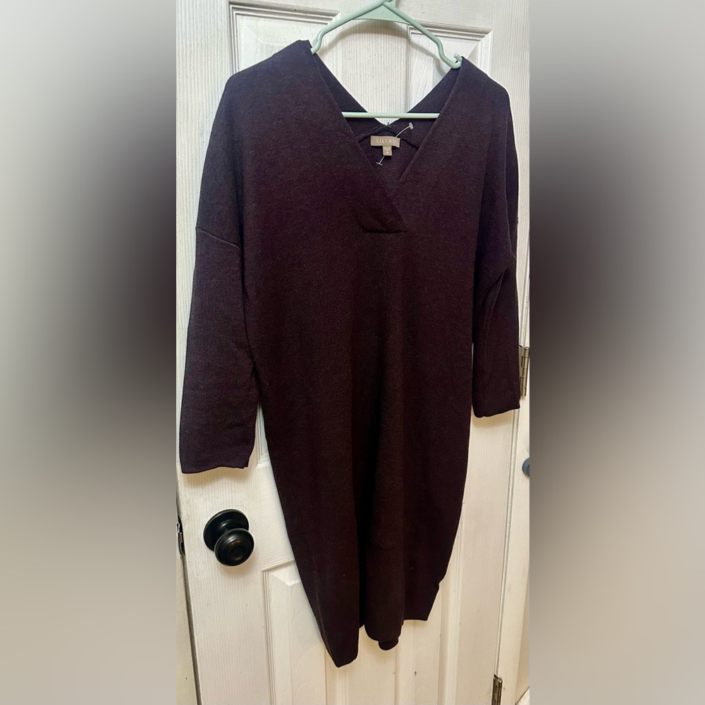 Lilla P Deep Brown V-Neck Sweater Tunic/Dress